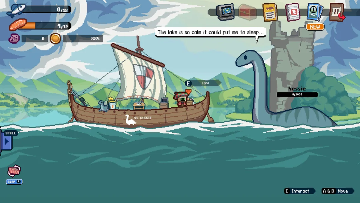 Official Scale the Depths screenshot showing the Viking Longship on Loch Ness