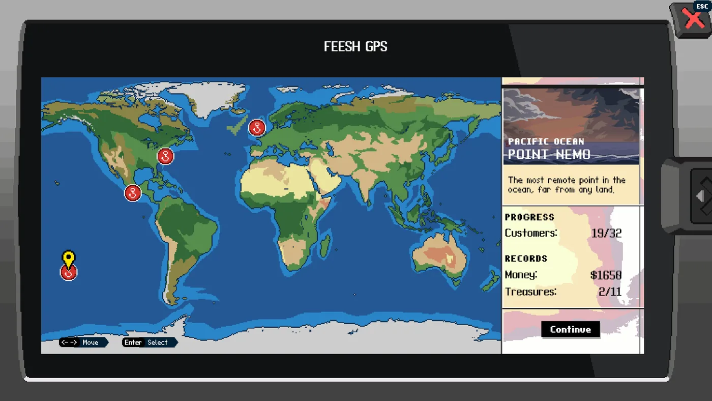 Official Scale the Depths world map with Point Nemo selected