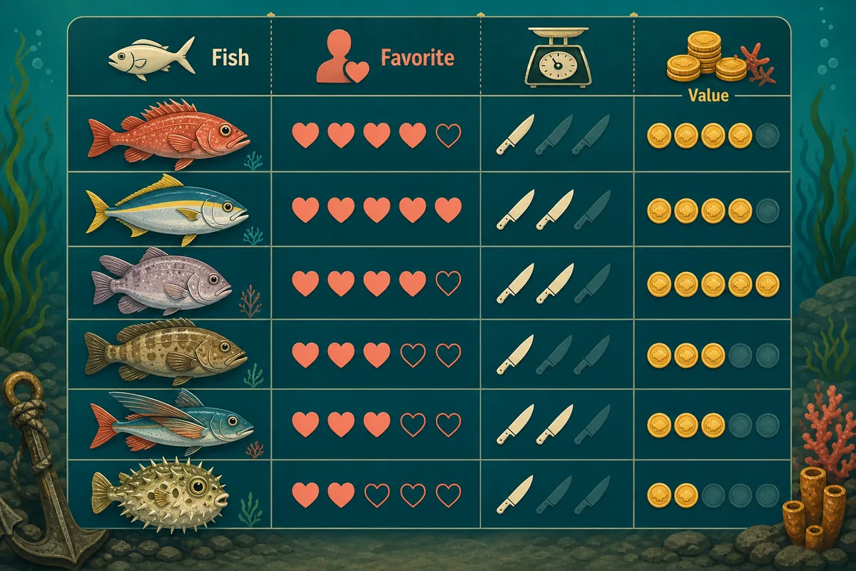Editorial fish favorites and value planning matrix